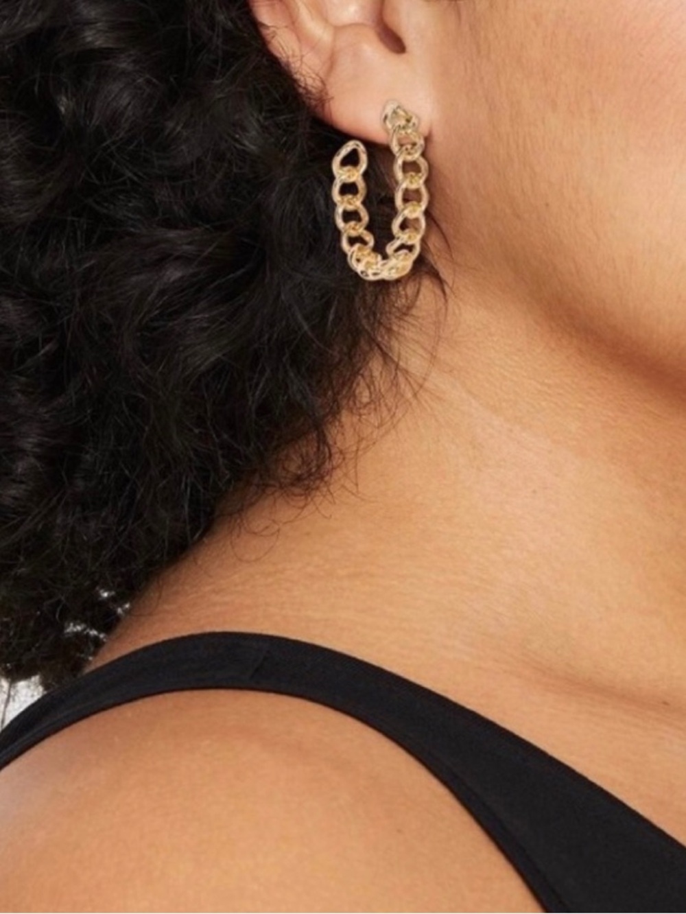 Frozen Gold Tone Chain Hoop Earrings (NWT) - Picture 4 of 11